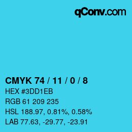 颜色代码: CMYK 74 / 11 / 0 / 8 | qconv.com