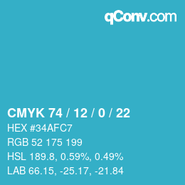 カラーコード: CMYK 74 / 12 / 0 / 22 | qconv.com