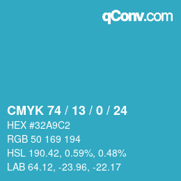 カラーコード: CMYK 74 / 13 / 0 / 24 | qconv.com