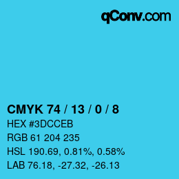 カラーコード: CMYK 74 / 13 / 0 / 8 | qconv.com