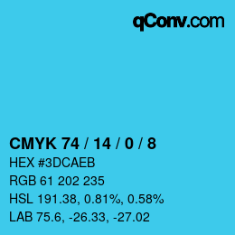 カラーコード: CMYK 74 / 14 / 0 / 8 | qconv.com