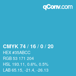 Color code: CMYK 74 / 16 / 0 / 20 | qconv.com