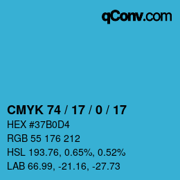 Color code: CMYK 74 / 17 / 0 / 17 | qconv.com
