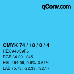 颜色代码: CMYK 74 / 18 / 0 / 4 | qconv.com