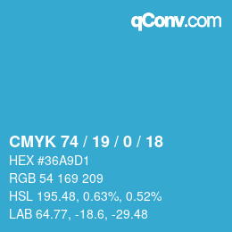Farbcode: CMYK 74 / 19 / 0 / 18 | qconv.com