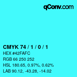 カラーコード: CMYK 74 / 1 / 0 / 1 | qconv.com