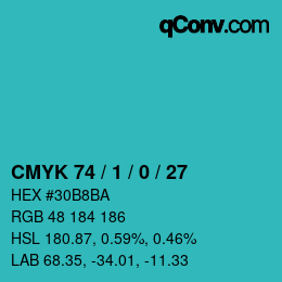 Color code: CMYK 74 / 1 / 0 / 27 | qconv.com