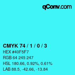 Color code: CMYK 74 / 1 / 0 / 3 | qconv.com