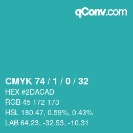 颜色代码: CMYK 74 / 1 / 0 / 32 | qconv.com