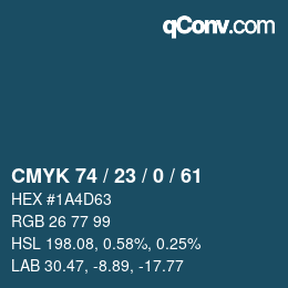 Color code: CMYK 74 / 23 / 0 / 61 | qconv.com