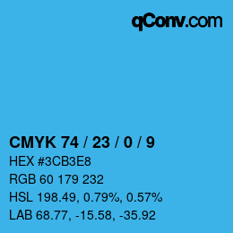 颜色代码: CMYK 74 / 23 / 0 / 9 | qconv.com