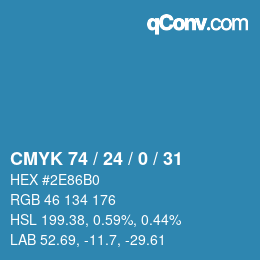 カラーコード: CMYK 74 / 24 / 0 / 31 | qconv.com