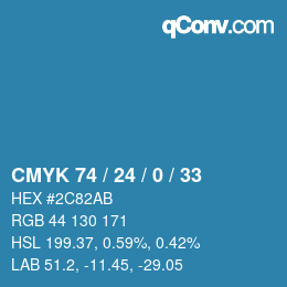 Color code: CMYK 74 / 24 / 0 / 33 | qconv.com