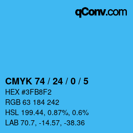Color code: CMYK 74 / 24 / 0 / 5 | qconv.com