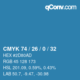Color code: CMYK 74 / 26 / 0 / 32 | qconv.com