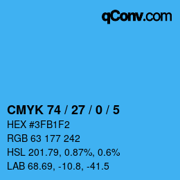 颜色代码: CMYK 74 / 27 / 0 / 5 | qconv.com