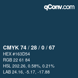Farbcode: CMYK 74 / 28 / 0 / 67 | qconv.com