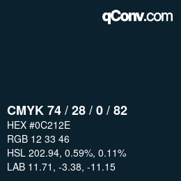 Farbcode: CMYK 74 / 28 / 0 / 82 | qconv.com