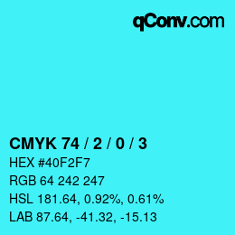 カラーコード: CMYK 74 / 2 / 0 / 3 | qconv.com