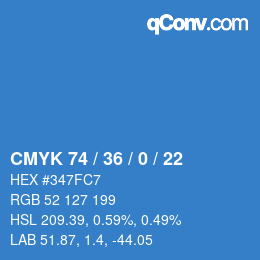 カラーコード: CMYK 74 / 36 / 0 / 22 | qconv.com