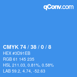 カラーコード: CMYK 74 / 38 / 0 / 8 | qconv.com