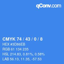 カラーコード: CMYK 74 / 43 / 0 / 8 | qconv.com