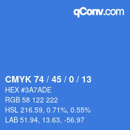 カラーコード: CMYK 74 / 45 / 0 / 13 | qconv.com