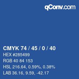 颜色代码: CMYK 74 / 45 / 0 / 40 | qconv.com