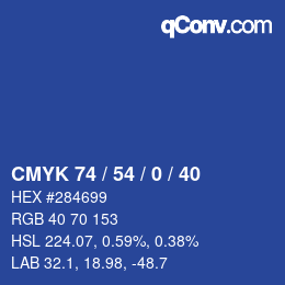 Color code: CMYK 74 / 54 / 0 / 40 | qconv.com