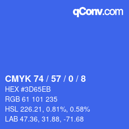 Color code: CMYK 74 / 57 / 0 / 8 | qconv.com