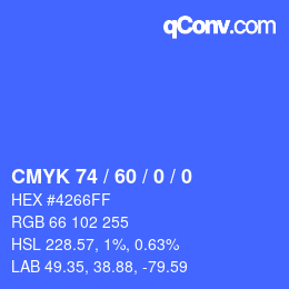 カラーコード: CMYK 74 / 60 / 0 / 0 | qconv.com