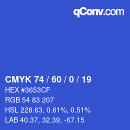 カラーコード: CMYK 74 / 60 / 0 / 19 | qconv.com