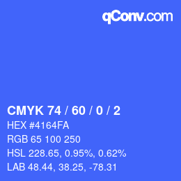 カラーコード: CMYK 74 / 60 / 0 / 2 | qconv.com