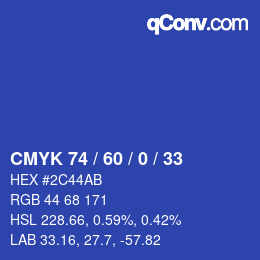 颜色代码: CMYK 74 / 60 / 0 / 33 | qconv.com