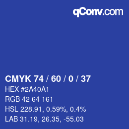 カラーコード: CMYK 74 / 60 / 0 / 37 | qconv.com