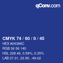 カラーコード: CMYK 74 / 60 / 0 / 45 | qconv.com