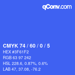 颜色代码: CMYK 74 / 60 / 0 / 5 | qconv.com