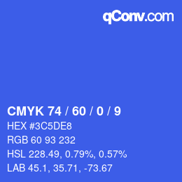 カラーコード: CMYK 74 / 60 / 0 / 9 | qconv.com