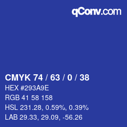 カラーコード: CMYK 74 / 63 / 0 / 38 | qconv.com