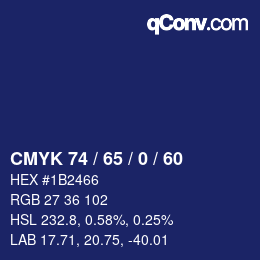 カラーコード: CMYK 74 / 65 / 0 / 60 | qconv.com