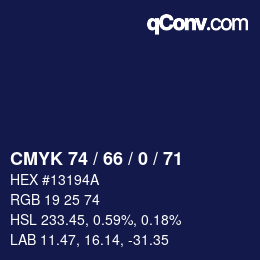 カラーコード: CMYK 74 / 66 / 0 / 71 | qconv.com