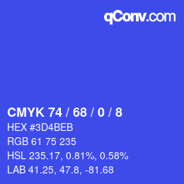 颜色代码: CMYK 74 / 68 / 0 / 8 | qconv.com