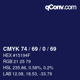 Color code: CMYK 74 / 69 / 0 / 69 | qconv.com