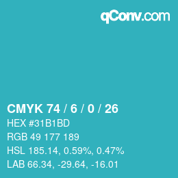 Color code: CMYK 74 / 6 / 0 / 26 | qconv.com