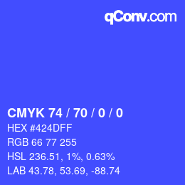 Color code: CMYK 74 / 70 / 0 / 0 | qconv.com