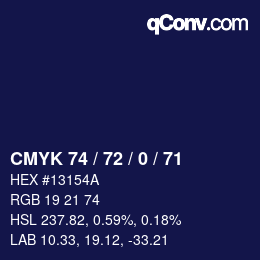 Color code: CMYK 74 / 72 / 0 / 71 | qconv.com
