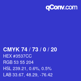 Color code: CMYK 74 / 73 / 0 / 20 | qconv.com