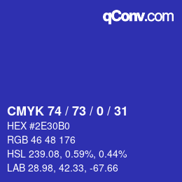 Farbcode: CMYK 74 / 73 / 0 / 31 | qconv.com
