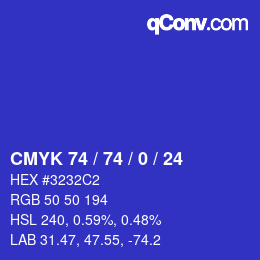 カラーコード: CMYK 74 / 74 / 0 / 24 | qconv.com