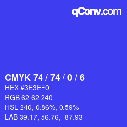 Farbcode: CMYK 74 / 74 / 0 / 6 | qconv.com